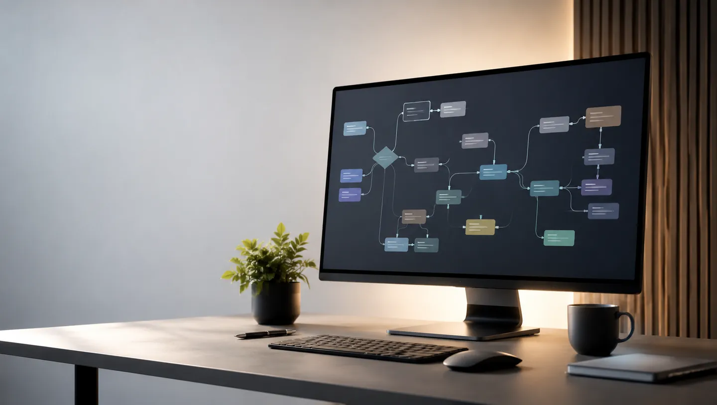 顯示 AI 工作流管理的辦公桌面。